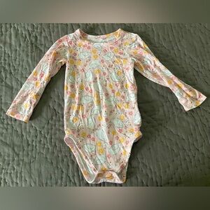 Posh Peanut Gelsey Long Sleeve Pink Swans Flowers Floral Bodysuit Bamboo 12-18m